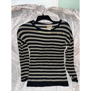 Xs Mudd Long Sleeve T Shirt Black With Gold Stripes